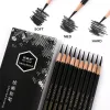 Pencils NYONI 10PCS Fine Black Charcoal Sketch Pencils Hard/Medium/Soft Carbon Pencil For Sketching Drawing Tool Art Supplies Gift