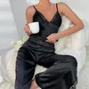 Vêtements à la maison Sexe pyjamas Set V cou cou de dentelle Camisole Pantalon élastique pantalon de la chair de nuit des femmes