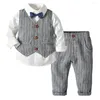 Kläderuppsättningar 2024 Spring Baby Formal Suit Kids Gentleman Clothes Boys Outfits Wedding Birthday Party Dress Cotton Suits Solid Vest