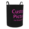 Laundry Bags Personalized Custom Po Logo Basket Collapsible Customized DIY Print Clothes Toy Hamper Storage Bin For Kids Nursery