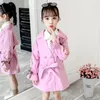 Jackets 2colors Big Girls Kids Trench Coat Jacket Flowers Embroidery Fashion Belt Children Spring Autumn Clothing