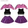 Flickas klänningar flickor tröja hip hop mini kjol barn skörd tank topp street dance teen tartan outfit barn jazz rap streewear kläder dräkt l240402