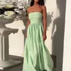 Casual Dresses 2024 Summer Off Shoulder Hem Boho Long Dress Women Sexig Axless Hollow Party Spring Backless Zipper Solid Maxi