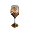 ワイングラスフォーシーズンズツリーガラスハンドペイントゴブレット家族の友人のためのユニークな高レッグカップガラス製品