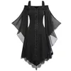 Vestidos casuais mulheres góticas inserir manga borboleta halloween vestido preto moda bandagem sexy fora ombro chiffon goth