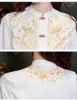 Women's T Shirts 2024 Sping Fall Women broderi Stand Collar Vintage White Top Shirt Woman Jacquard Flower Tops