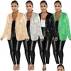 Costumes de femmes Blazers Femme Femme paillette Blazer Veste brillante paillette brillante étincelle à manches longues ou ouverte