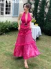 Casual Dresses Aoi Summer Rose Red Sexy Sequin Holiday Beach Outfits For Women Sundress Elegant Bohemian Large Size Female Robe Party