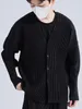 Miyake veckade män Vneck jacka kappa kragefri enkelbröst långärmad fast färg Cardigan 240322