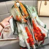 Scarves Green Red Women Natural Silk Scarf Shawl Printed Fashion Luxury Pure Long Elegant Floral Neck Cape