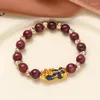 Strand Fashionable Natural Amethyst Stone Gold Color Pixiu Bracelet For Men's Birthday Party Gift Lucky Wealth Jewelry Accessories