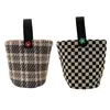 Opbergtassen canvas plaid draagtas emmer handtas streep streep boven de hand bloem grote capaciteit mama mama all-lunch