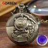 Pocket horloges Lumineuze blauwe led flash ketting vintage klok unieke bronzen/zilver/gouden trein locomotief motor noctilucent kwartskokje l240402