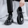 Casual Shoes Men's Business Wedding Dresses Original läder Black Tide Platform Shoe Breattable Sneakers Gentleman Footwear Man