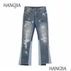 Heren jeans heren blauw le ink gewassen vernietigde wijd uitlopende jean broek hiphop iti gescheurde denim voor mannen streetwear vintage brede druppel levering dh7f2