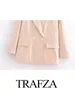 Kvinnors kostymer Trafza Spring Fashion Women Blazer Solid Slå ner krage långa ärmfickor Pockets paljettdekoration Dubbelbröst kvinnliga rockar