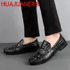 Sapatos casuais homens mocassins de vestido preto padrão crocodilo