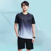 Men's Tracksuits Men Casual Two-piece Suit Outfit Summer Set O-neck Short Sleeve T-shirt Elastic Waist Wide Leg