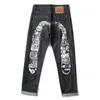 Evisue Jeans M-förmige Stickerei Kurze Jeans Straight Rohr Weitbein Hosen Hip Hop Y2K Edge Street Size 28-40