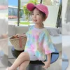 Madre figlia stampato magliette abbigliamento estivo ranibow face faccia in famiglia abiti abbinati per bambini tops tops 240327