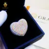 Moda personalizada jóias de hip hop moissanite o anel de design de coração duplo 925 sliver esterlina duas pedras testador de passes de anel