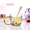 Wine Glasses Rose Enamel Crystal Cup Transparent Coffee Mug With Spoon Flower Tea Glass High-grade Handgrip For Wedding Gift