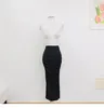 Kjolar svart midi sommar kvinnor bomull smal kjol office lady folds blyerts split eleganta arbetskläder