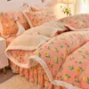 寝具セットは厚くなった牛乳繊維ベッド4ピースラムズウールキルトカバー冬の両面コーラルフリース3ピースセットシート用