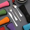 4Pcs Steel Knifes Fork Spoon Set Family Travel Camping Cutlery Eyeful Four-piece Dinnerware Set with Case