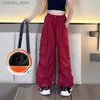 Calça calças de carga outono inverno 5 a 13 anos roupas coreanas para meninas bolsos de rua solteira de rua ao ar livre para crianças L46