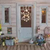 Dekoratif Çiçekler Paskalya Çelenk Rattan Yüzük Örgülü Dekorasyon Kapısı Asılı Sıcak Işık Noel Araba Işıklar