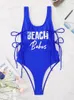 Swimwear pour femmes Vigoashely 2024 Femmes à attaches bleues Push Push Up Up One Piece Massuit de maillot de bain monokini attaché à dos creux sans dossier