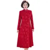 Casual Dresses Fashion Chinese Disc Buckle Dress Women's Spring Red Flower Elegant A-Line Office Lace Ladies Vestidos