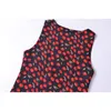 Casual Dresses 2024 French Retro Cherry Print Summer Tank Dress Women Sleeveless V Neck A-line Short Holiday Robe