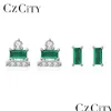 Stud Earrings Czcity Cute Geometric Green Red Cubic Zircon S925 Earring Sets For Women Sier Delicate Party Fine Jewelry Christmas Dro Dhjk6