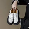 Klänningsskor Spring/Autumn Women Split Leather Round Toe Lace Up Platform Color Mixed Thick Heel Loafers för Sneakers