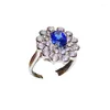 Rings Cluster Design creativo 925 Silver intarsio Blue Gemstone Flower Engagement per donne zirconia gioielli da sposa