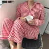 Ropa casera casual de manga larga pantalones dos piezas traje damas pijama nightwear use pijamas para mujer juego de pijama de sueño salón