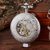 Pocket Watches Gorben Transparent Cover Automatic Mechanical Pocket Men Retro Casual Skeleton Dial Silver Hand Wind Fob Chain es L240402