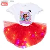 Girl's Dresses Girls Birthday Tutu Dress Set Birthday Party Shirts Girl Dress Set Party Light Dress T-shirt Child Suits Clothes for Kids Girl L240402