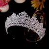 Joyas para el cabello de boda asnora tiara gran cristal cúbico circonía corona plateado color diadema accesorios para el cabello de la boda joyería l46