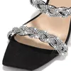 Slippers Zookerlin Square Toe Rhinestone Strap Hollow Women Feminino STILETTO SLIDES DE COLOR SOLID