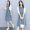 Casual Dresses Summer Fashion Korean Splice Denim Dress Women Half-sleeve Waist All-MatchWash Jeans Ladies Vestidos