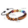 Strandseil einstellbare Turmalin 7 Chakra Steinarmbänder natürliche schwarze Obisidianl Rechteck Stange Meditation Pulsera