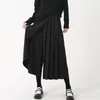 Women's Pants Mid-calf Length Culottes Black Solid Color Pleated Wide Leg For Women High Street Style