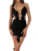 Casual Dresses Women Sexy Ruffles Fairy Dress Spaghetti Strap Summer Y2K Mini Low Cut Mesh See Through Short Partywear