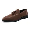 Casual Shoes Luxury Tassel Loafers Men Leather Faux Suede Daily Wedding Party Pointed Bekväm passform för människan