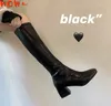 Wandelschoenen vrouwen warme long laarzen vrouw knie high booties dames platform dikke hak pu lederen zachte ritssluiting