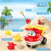 Figury zabawek akcji Super skrzydła Ekskluzywne 6PCS Jett Car Summer Beach Zestaw Buskets Formy do łopaty z piaskiem samochodowym Rake Wating może wodę zabawę dla dzieci L240402