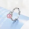 Ringos de cluster 925 Sterling Silver Romântico Anel de coração oco para mulheres Jóias de moda Cristal rosa Acessórios de pendentes circulares circulares